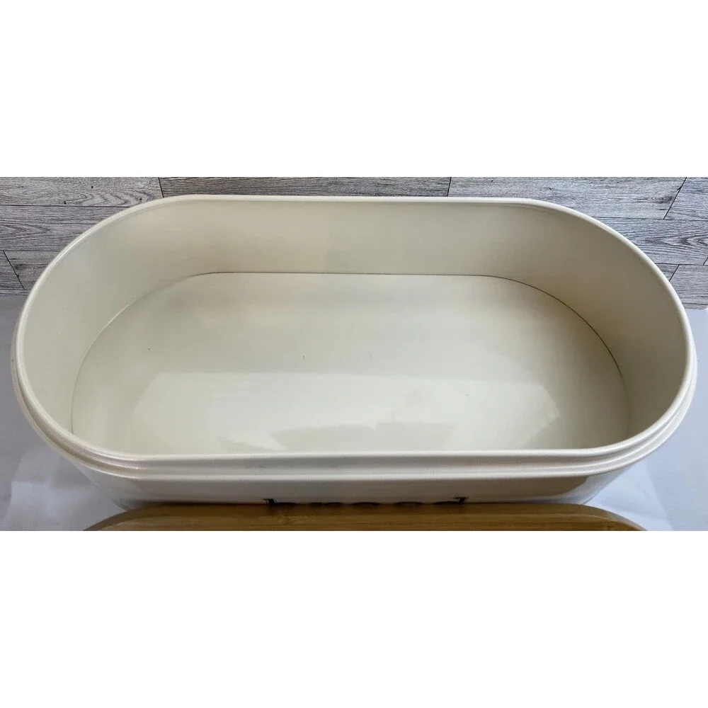 SveBake Bread Box Metal With Bamboo Top Cutting Board Lid